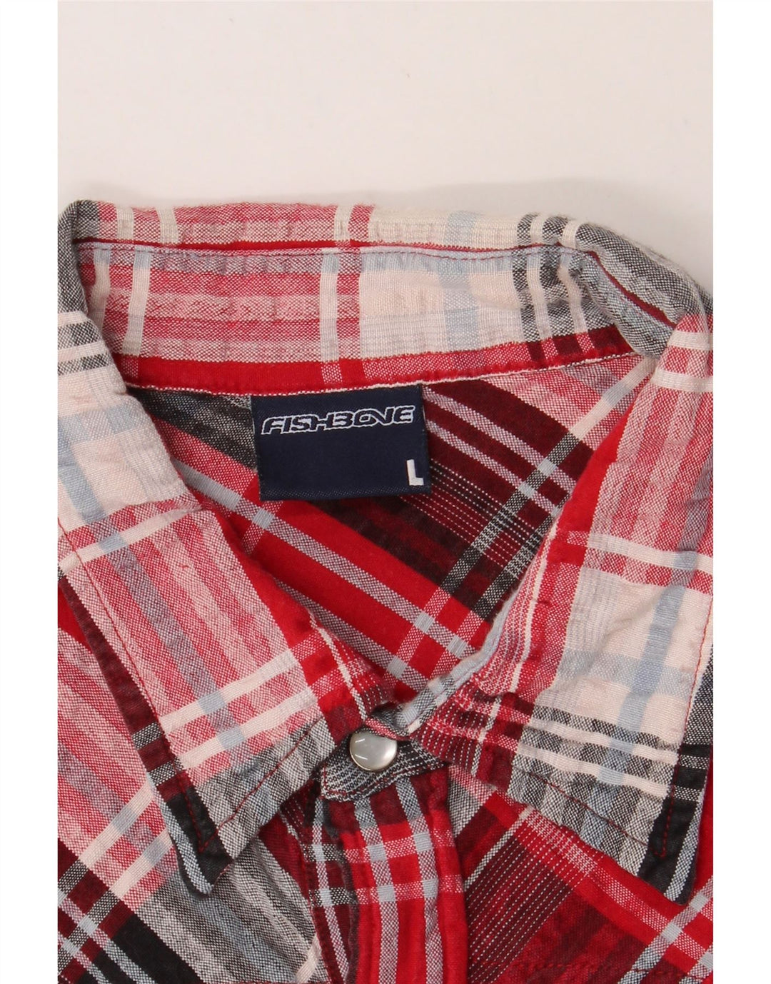 FISHBONE Mens Short Sleeve Flannel Shirt Large Red Check Cotton Vintage Fishbone and Second-Hand Fishbone from Messina Hembry 