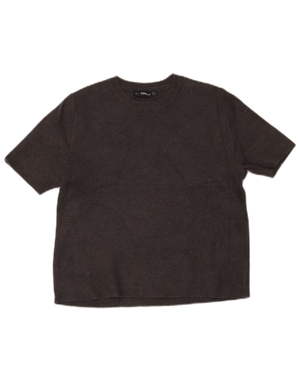 Damski sweter Zara Crop z krótkim rękawem i dekoltem w łódkę UK 10 Small Grey