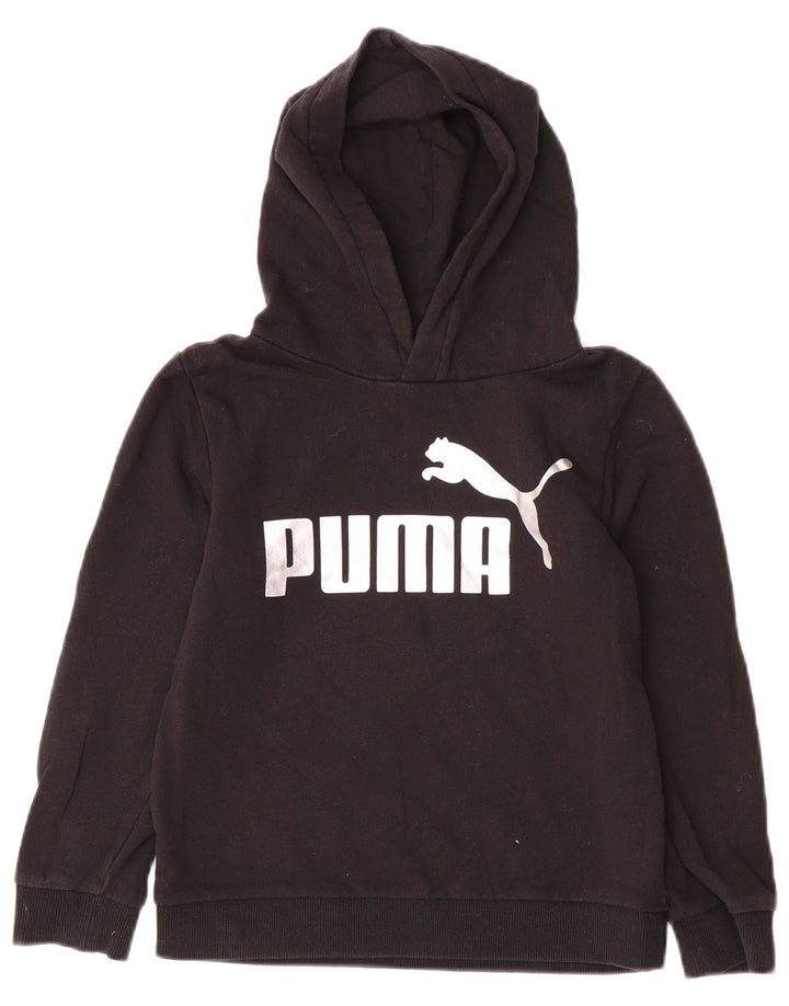 Dziewczęcy sweter z kapturem i grafiką PUMA, 7-8 lat, czarna bawełna