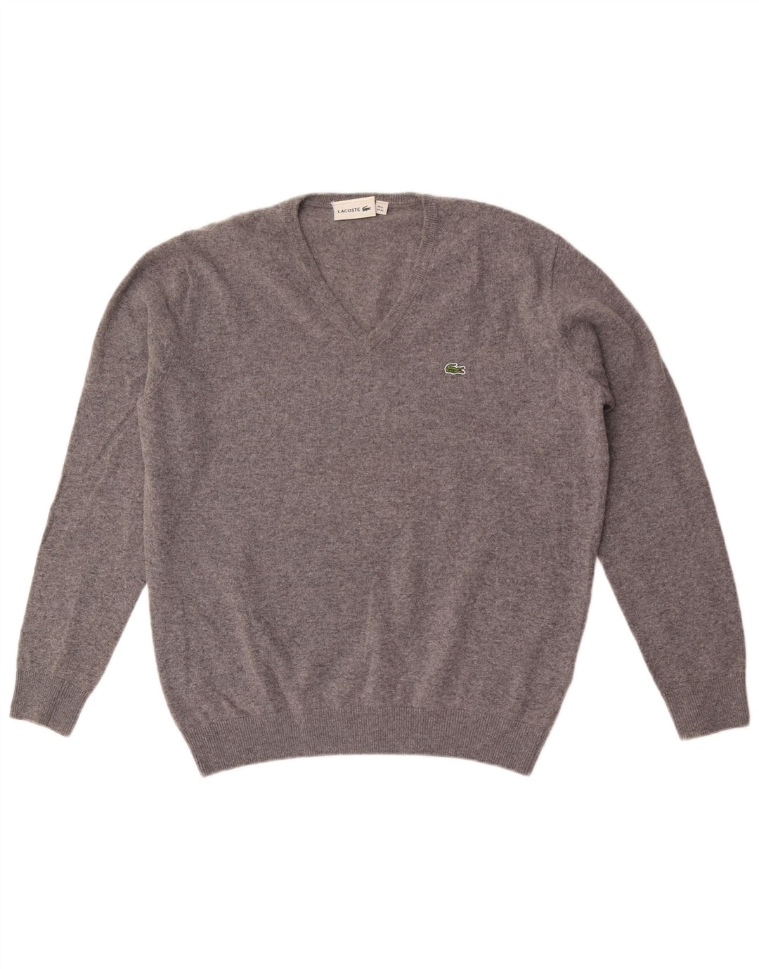 Męski sweter Lacoste z dekoltem w kształcie litery V, rozmiar 6 XL, szara wełna w cętki