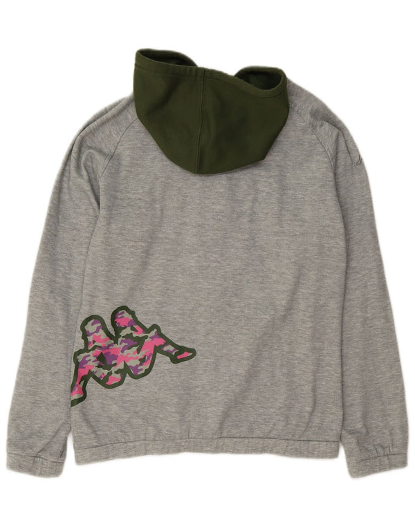 Kappa Womens Graphic Zip Hoodie Sweater UK 14 Medium Grey Colourblock