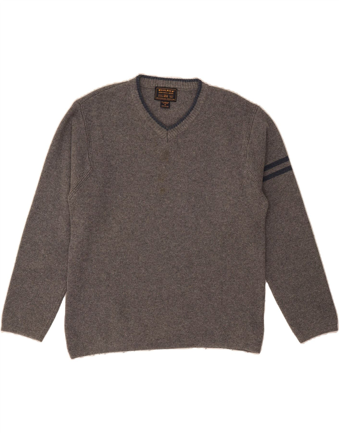WOOLRICH Mens V-Neck Jumper Sweater Medium Grey Wool Vintage Woolrich and Second-Hand Woolrich from Messina Hembry 
