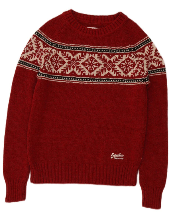 Damski sweter Superdry z dekoltem w łódkę, UK 10, mały, czerwony Fair Isle, akryl