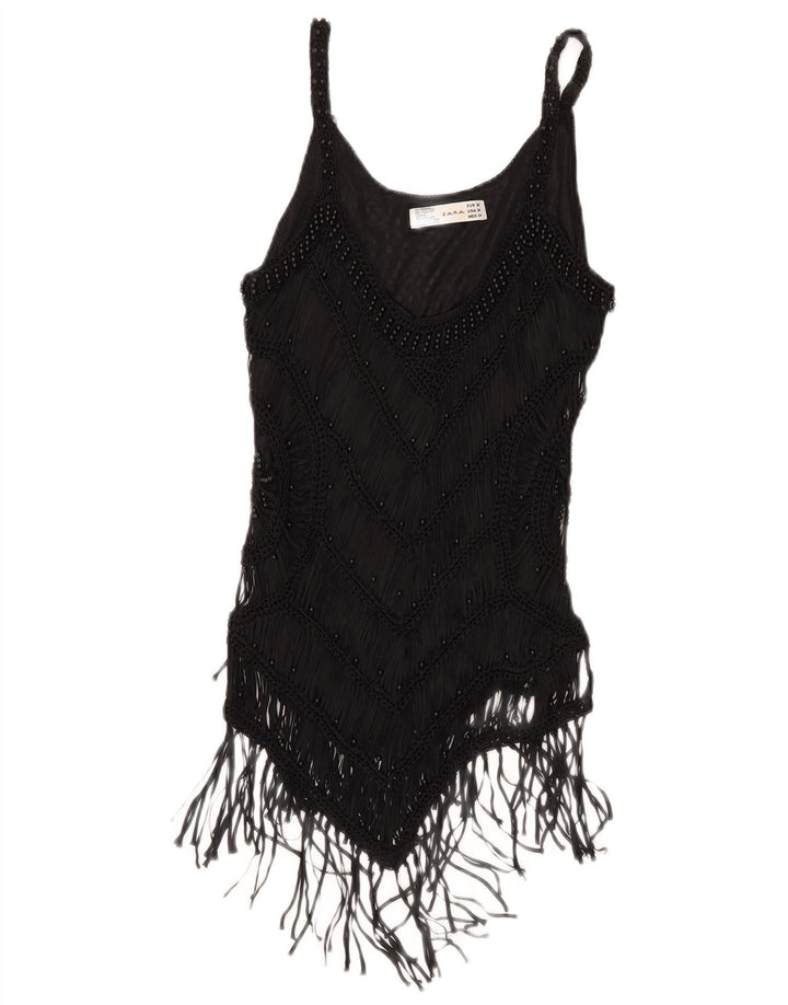 Damski top na ramiączkach Zara UK 12, średni czarny sztuczny jedwab