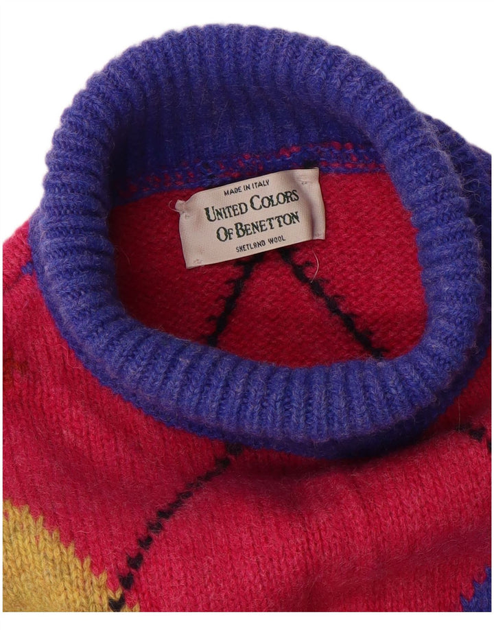 Damski sweter z golfem Benetton UK 16, duży, wielokolorowy