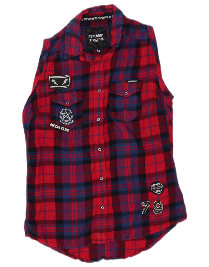 Damska koszulka oversize Superdry z grafiką bez rękawów UK 2 2XS w czerwoną kratkę