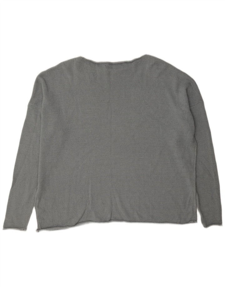 Damski sweter oversize z dekoltem w łódkę Zara UK 14, średnioszary, bawełniany
