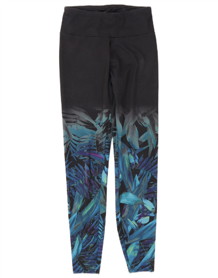 Legginsy damskie Marks & Spencer UK 8, małe, czarne, z poliestru w kwiaty
