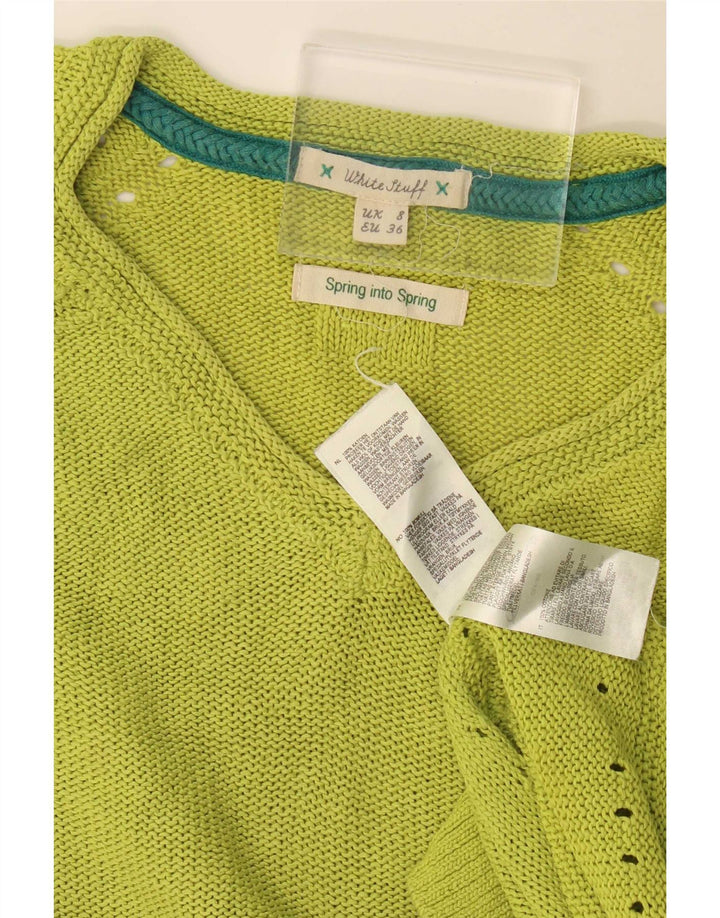 Damski sweter White Stuff z dekoltem w kształcie litery V, UK 8, mały, zielony, bawełniany