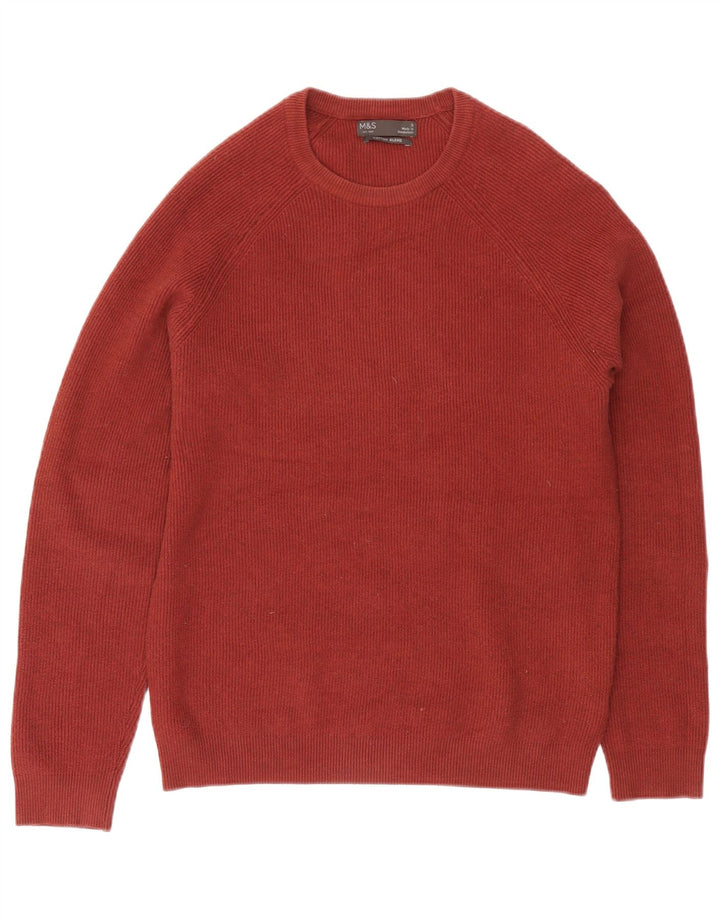 Marks & Spencer Męski sweter z okrągłym dekoltem, mały, bordowy poliester