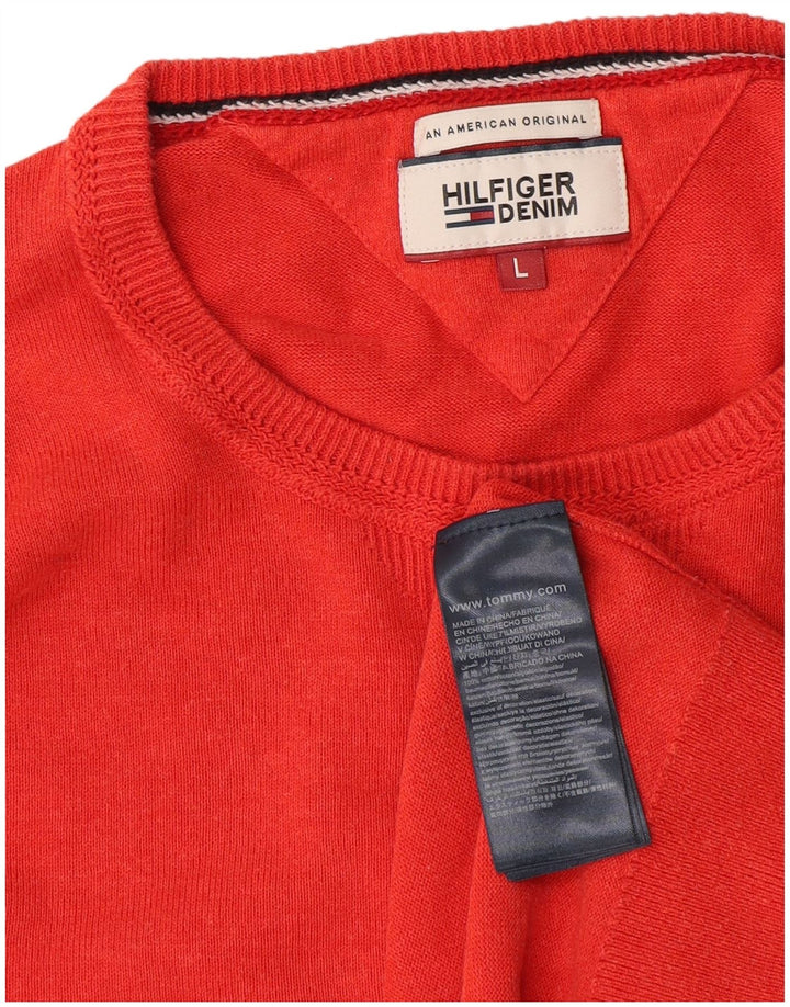 Męski sweter z okrągłym dekoltem Tommy Hilfiger, duży, czerwony, bawełniany