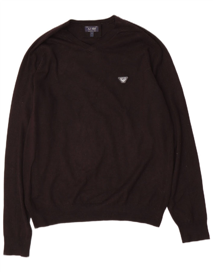 Męski sweter Armani Jeans z dekoltem w kształcie litery V, duży, czarny, wiskozowy