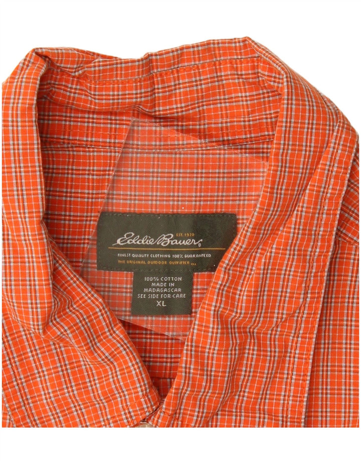 Koszula męska z krótkim rękawem EDDIE BAUER XL, bawełniana w pomarańczową kratkę