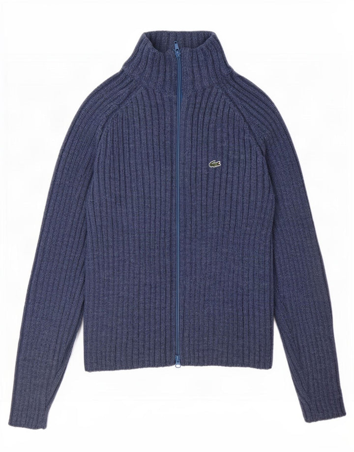 Lacoste Damski sweter rozpinany o regularnym kroju, rozmiar 38, średni niebieski, wełniany