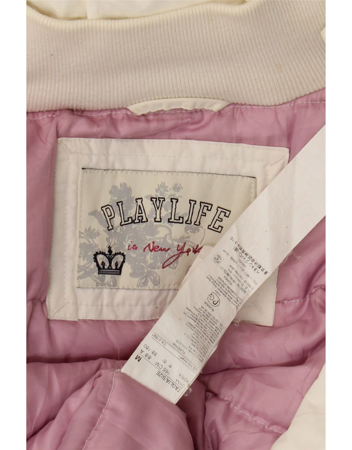 Damski płaszcz z kapturem Playlife UK 14, średni, biały, bawełniany