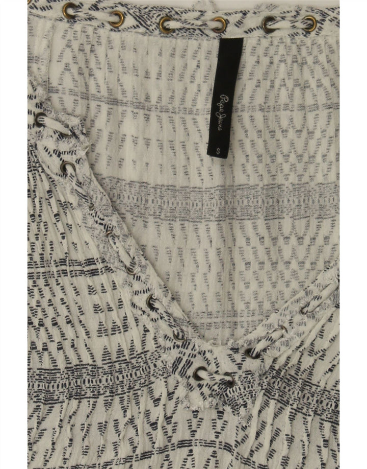 PEPE JEANS Womens Oversized Pullover Shirt UK 10 Small White Geometric Vintage PEPE Jeans and Second-Hand PEPE Jeans from Messina Hembry 