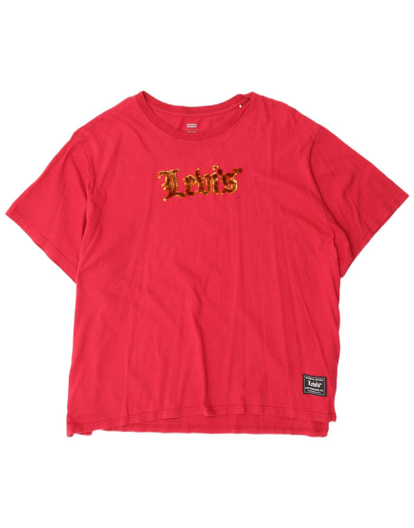 Męski T-shirt z grafiką Levi's, top 2XL, czerwona bawełna