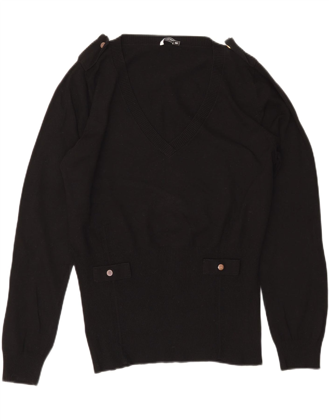 MARELLA Damski sweter wojskowy z dekoltem w kształcie litery V UK 20 2XL Czarna wiskoza