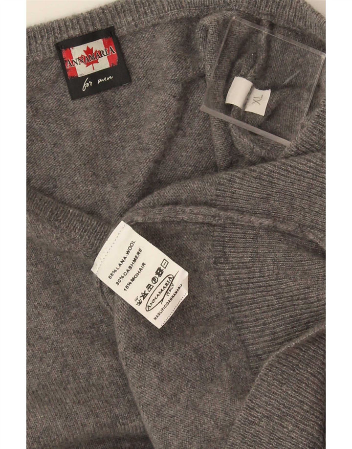 ANNAMARIA Męski sweter z dekoltem w kształcie litery V XL, szara wełna