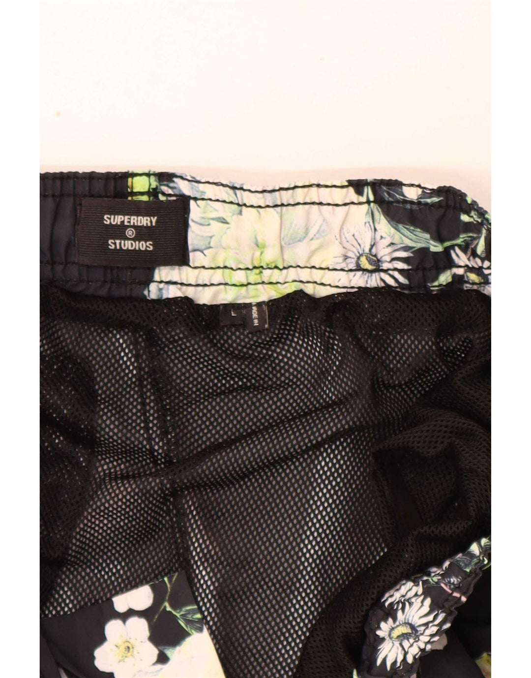 Męskie spodenki kąpielowe Superdry z grafiką, duże, granatowe, z poliestru w kwiaty