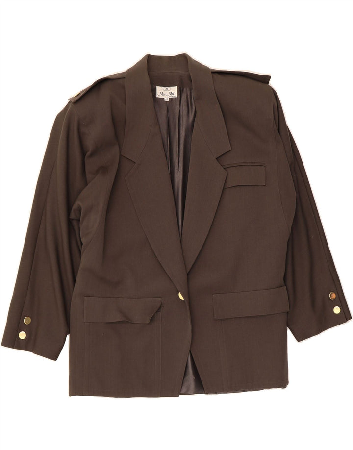 VINTAGE Womens Military 1 Button Blazer Jacket IT 46 Large Grey Viscose Vintage Vintage and Second-Hand Vintage from Messina Hembry 