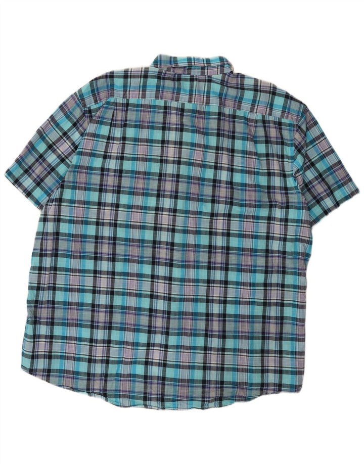 Izod Męska koszula z krótkim rękawem XL w turkusową kratę, bawełniana