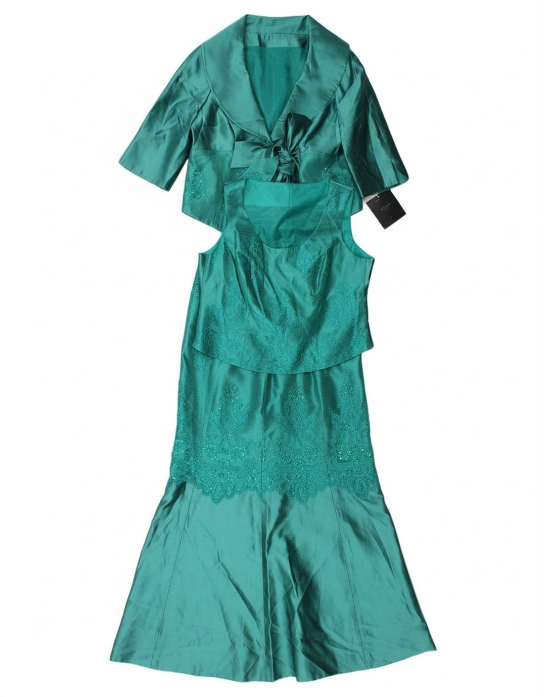 VINTAGE Womens Front Tie 3 Piece Set IT 44 Medium W32  Green Silk