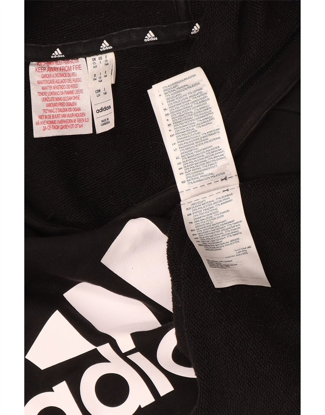 Chłopięcy sweter z kapturem ADIDAS z grafiką, 13-14 lat, czarny, bawełniany