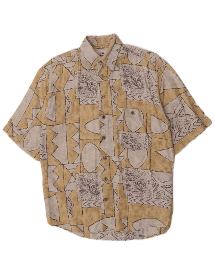 E.B. Firmowa koszula męska z krótkim rękawem, rozmiar 37/38, mała, beżowa, geometryczna