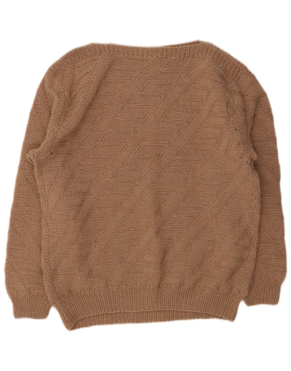 Sweter damski w stylu vintage z dekoltem w łódkę UK 14, duży brązowy