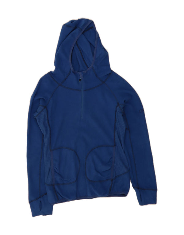 BERGHAUS Womens Hooded Zip Neck Fleece Jumper UK 10 Small Blue Polyester