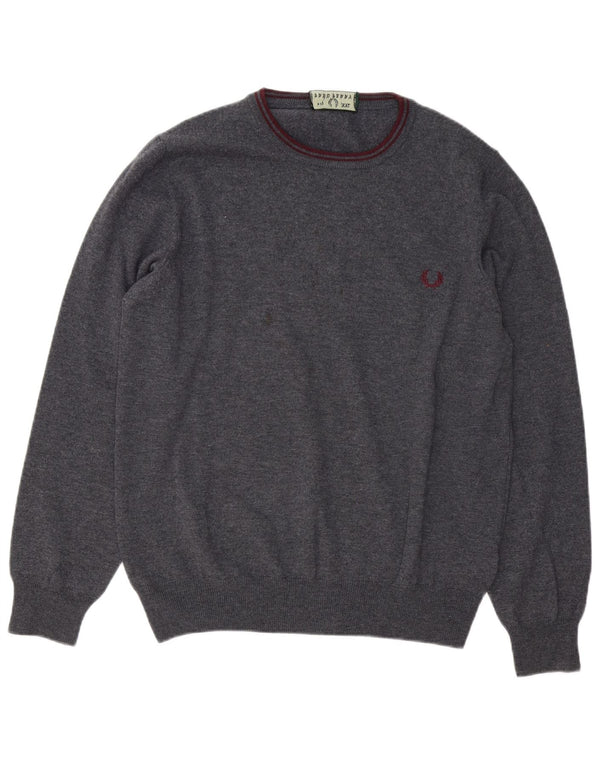 Męski sweter z okrągłym dekoltem Fred Perry 2XL, szara wełna