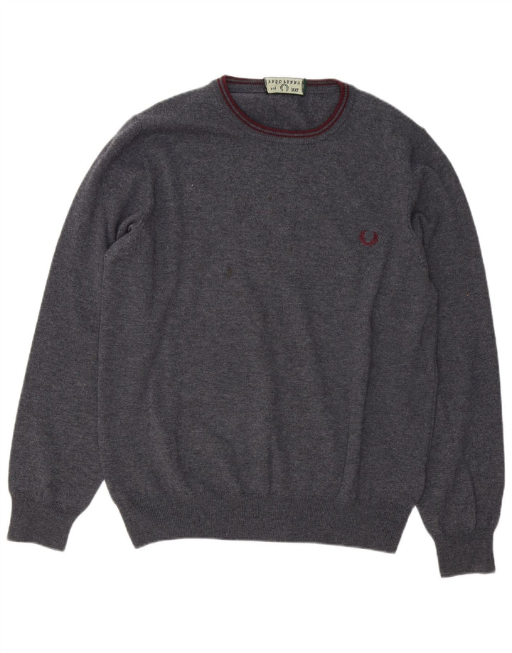 Męski sweter z okrągłym dekoltem Fred Perry 2XL, szara wełna