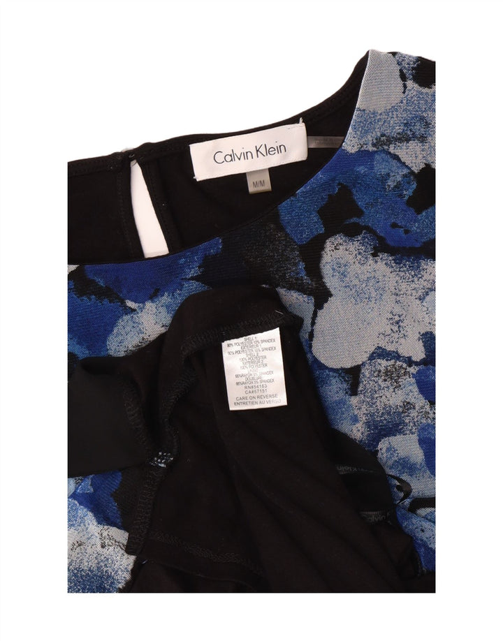 CALVIN KLEIN Womens Sleeveless Blouse Top UK 14 Medium Blue Floral Vintage Calvin Klein and Second-Hand Calvin Klein from Messina Hembry 
