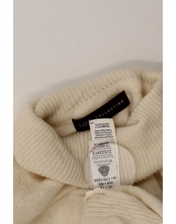 Marks & Spencer Damski sweter z golfem UK 16, duży, biały, wełniany