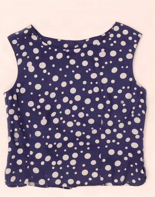 Ravens Womens Sleeveless Crop Top UK 10 Small Navy Blue Spotted