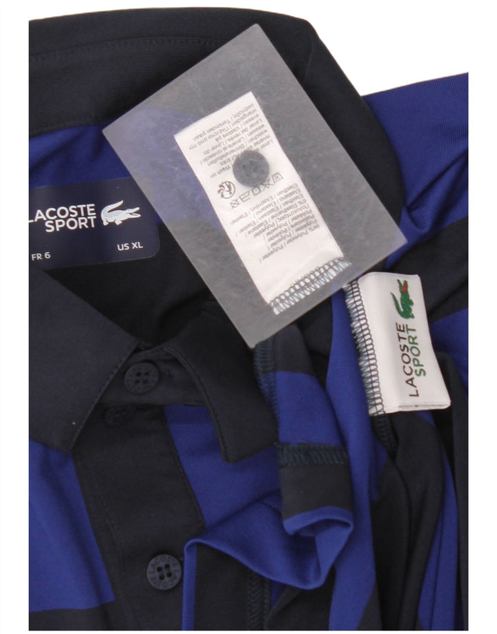 Męska koszulka polo LACOSTE, rozmiar 6 XL, poliester w granatowe paski