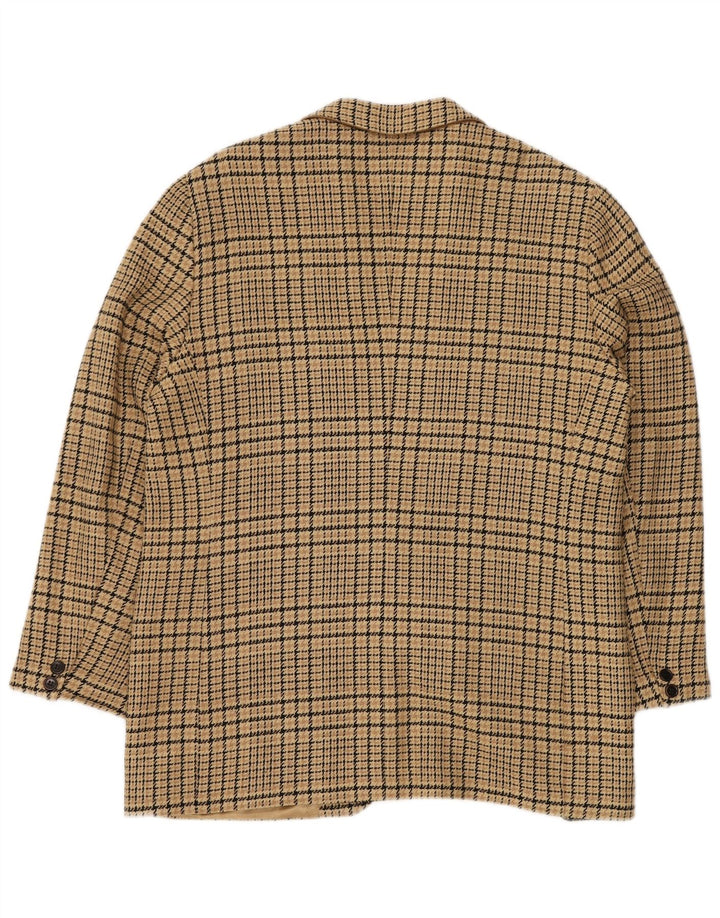 Damska marynarka GENNY zapinana na 2 guziki US 14 XL, beżowa, jedwabna krata