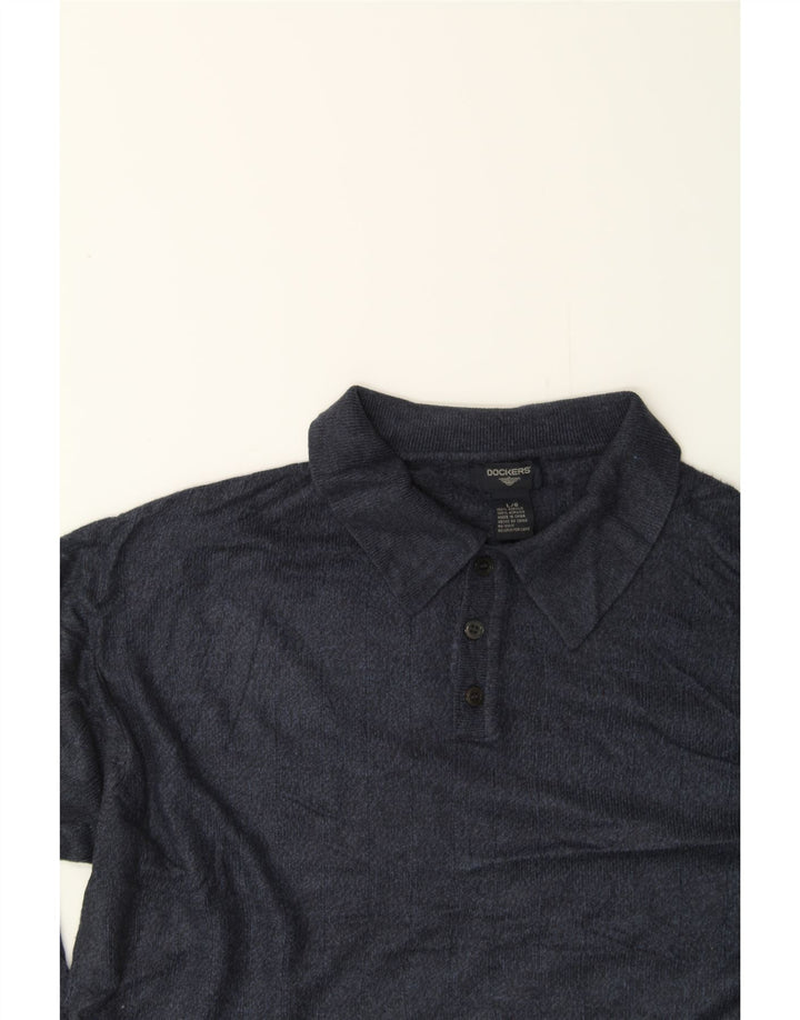 DOCKERS Mens Polo Neck Jumper Sweater Large Navy Blue Acrylic Vintage Dockers and Second-Hand Dockers from Messina Hembry 