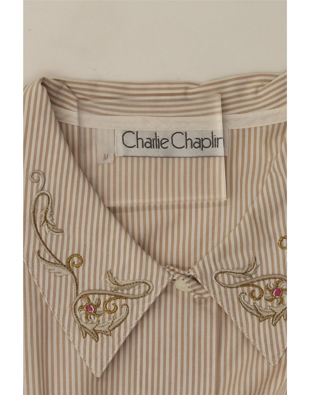 Koszula damska Vintage UK 14, bawełniana w prążki, w kolorze średniego beżu