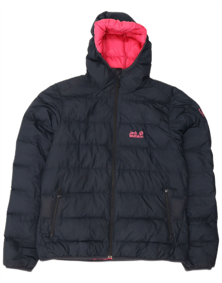 JACK WOLFSKIN Womens Hooded Padded Jacket UK 16 Large Navy Blue Polyester