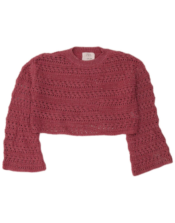 Zara Dziewczęcy sweter z okrągłym dekoltem, 11-12 lat, różowy, poliamid