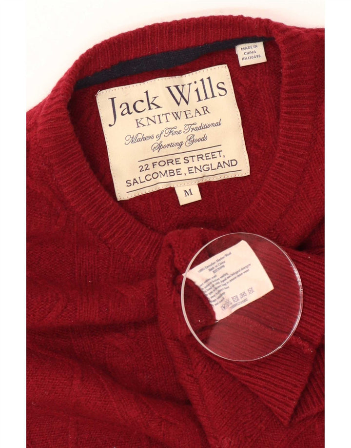 Jack Wills Męski sweter z okrągłym dekoltem, średnio bordowa wełna z merynosów