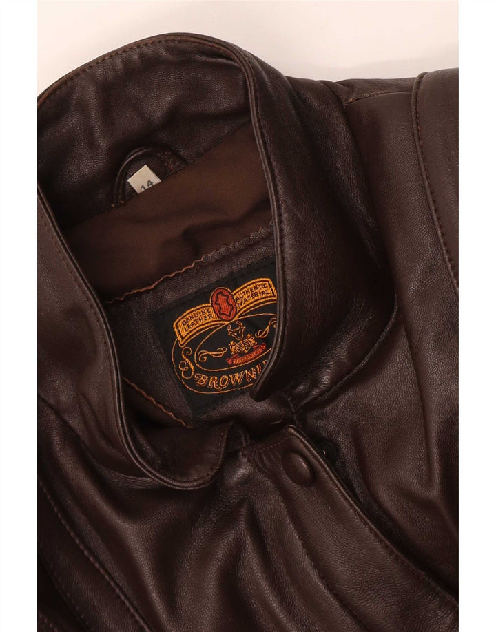 Vintage damska luźna skórzana kurtka bomber UK 14, duża brązowa