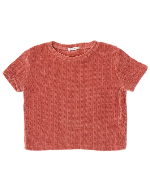 T-shirt damski Zara Trafaluc Crop Welurowy top UK 12, średni czerwony poliester