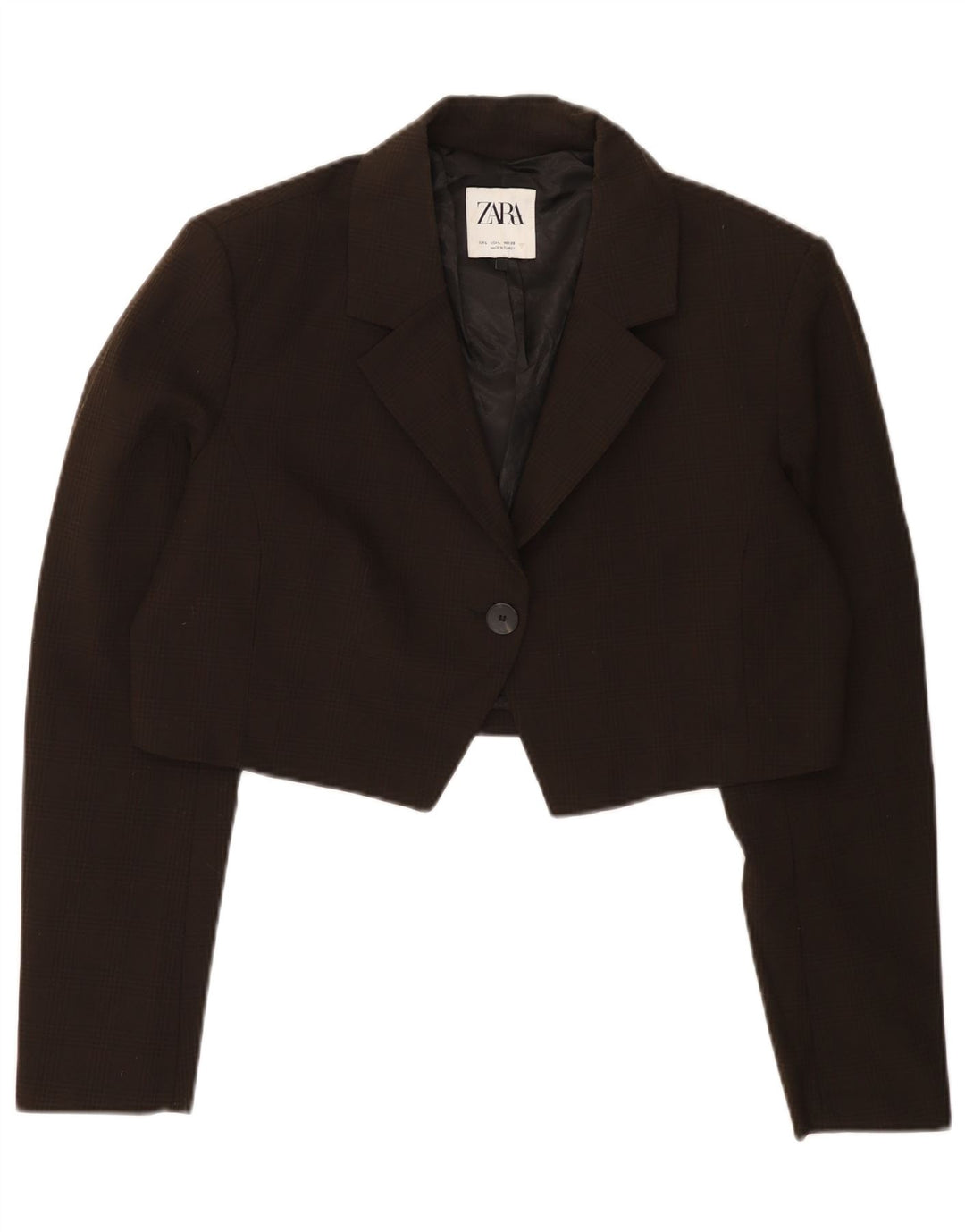 Damska marynarka Zara zapinana na 1 guzik, UK 16, duża, brązowa, poliester w kratę