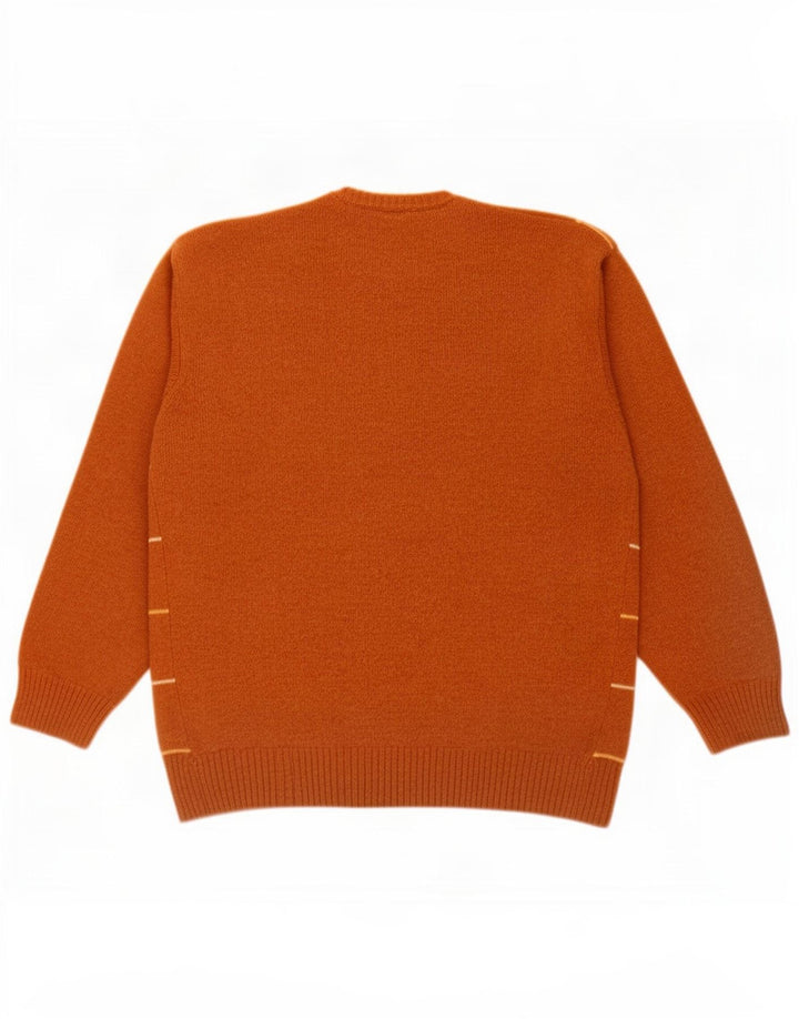 Męski sweter Carrera XL z okrągłym dekoltem i brązową kratką z owczej wełny