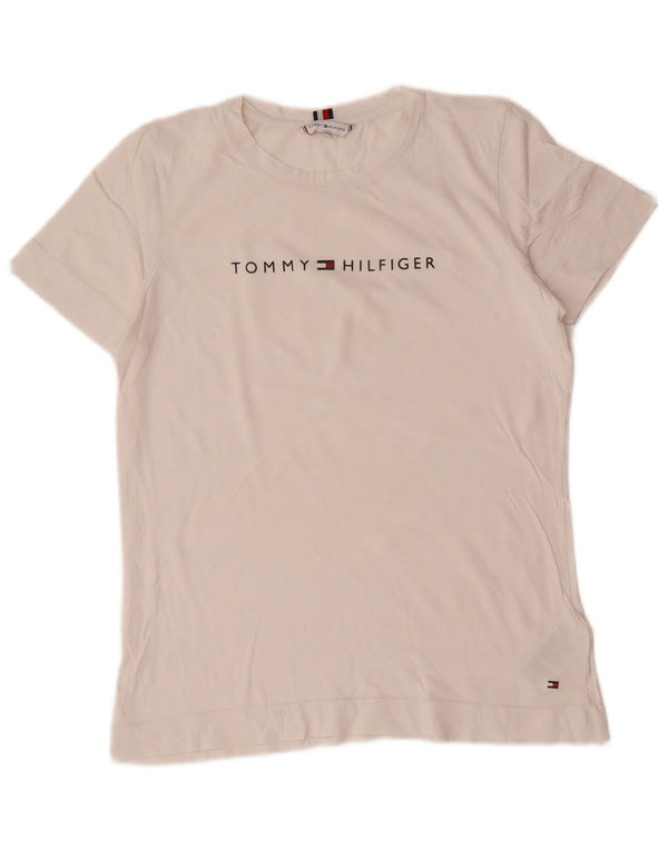 Damska koszulka graficzna Tommy Hilfiger Top UK 14 Średnia biała bawełna
