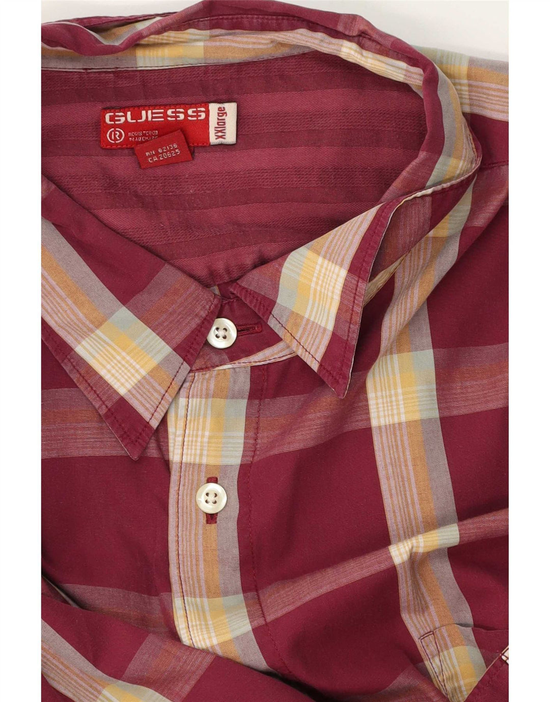 Koszula męska z krótkim rękawem Guess 2XL w bordową kratkę