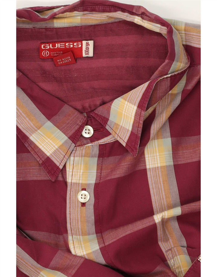 Koszula męska z krótkim rękawem Guess 2XL w bordową kratkę